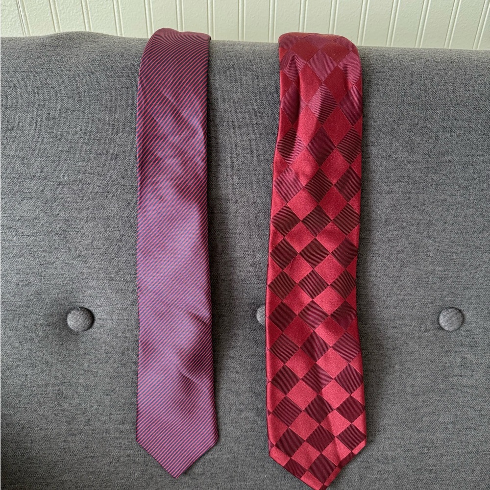 Men's Burgundy Satin and Patterned Burgundy Neckties - Classic Formal Style